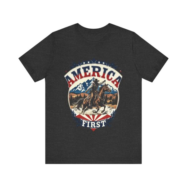 America First T-Shirt – Cowboy Courage Emblem with Patriotic Flair - Image 53