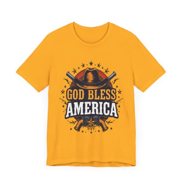 Bold Cowboy Spirit T-Shirt – God Bless America Western Patriotic Design - Image 3