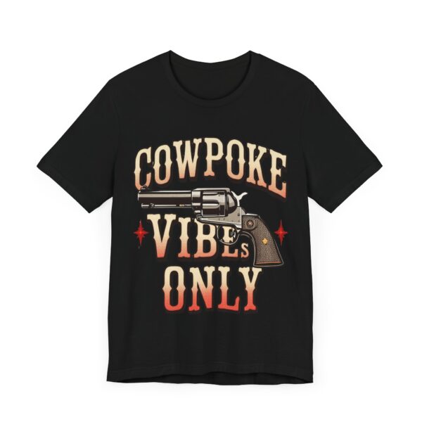 Cowpoke Vibes Only Retro T-Shirt with Revolver Artwork | Vintage Western Graphic Tee — Old-Fashioned Western - Image 3