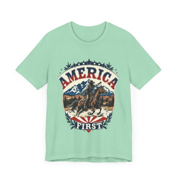 America First T-Shirt – Cowboy Courage Emblem with Patriotic Flair - Image 27