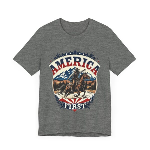 America First T-Shirt – Cowboy Courage Emblem with Patriotic Flair - Image 11