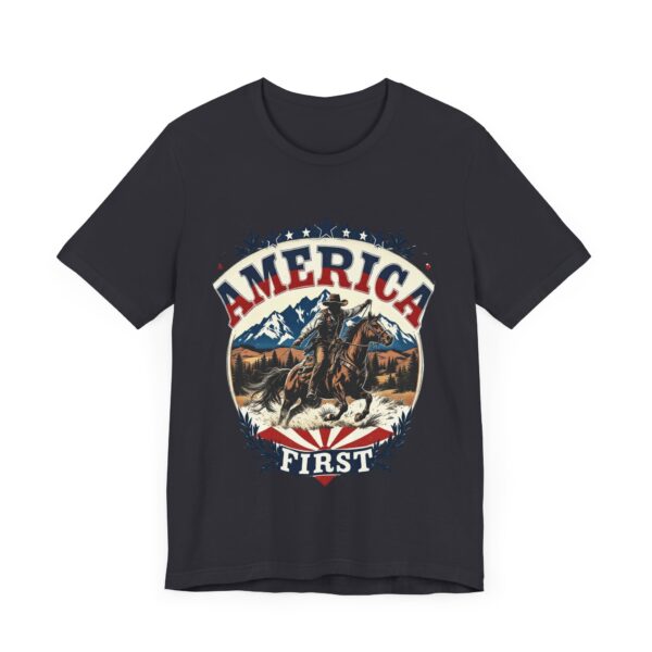 America First T-Shirt – Cowboy Courage Emblem with Patriotic Flair - Image 23