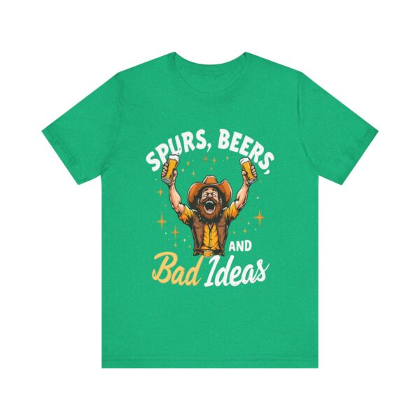 Spurs, Beers, and Bad Ideas T-Shirt – Cowboy Raising Bottle Toast Graphic Tee - Image 9